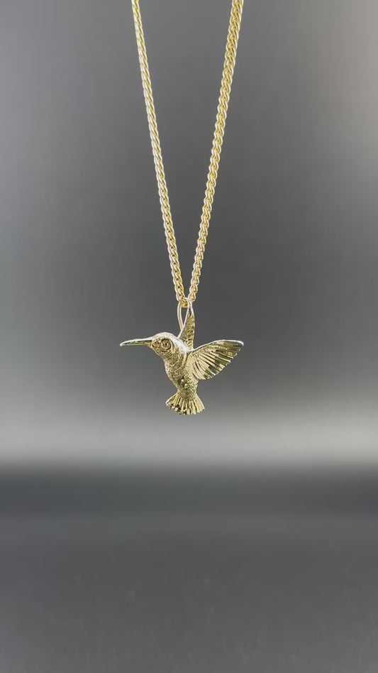 14K Gold Hummingbird Pendant | Flying Bird Charm