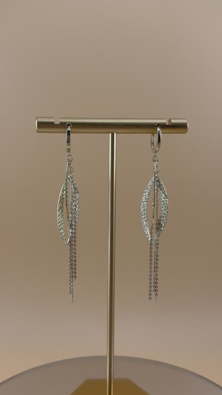 14K Gold Dangling Earrings – Textured Long Drop Tassel Earrings for Women